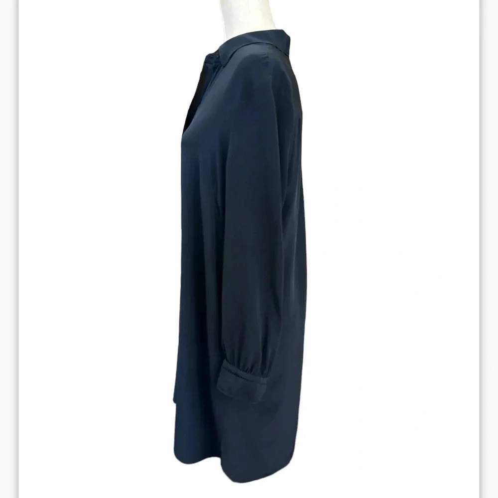 Cuyana 100% Silk Shirt Button Down Long Sleeve Dress Navy size M like new - Picture 2 of 14